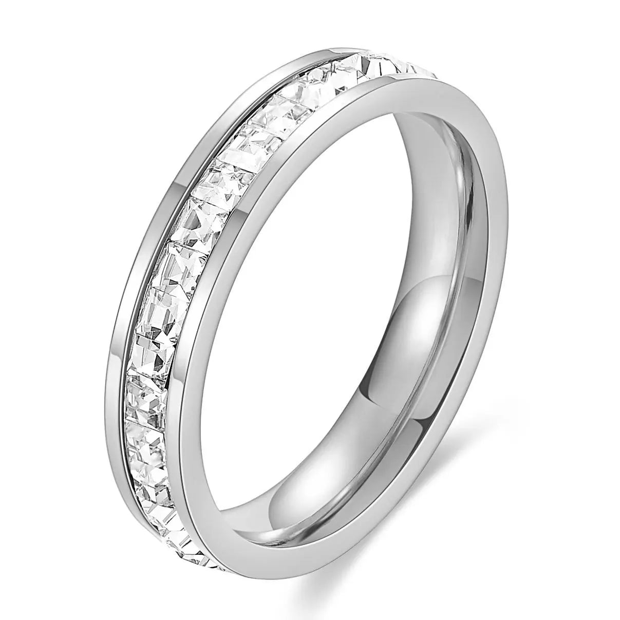 VQYSKO Quadratischer Zirkonia-Edelstahlring Weißer Zirkonia Verlobung Party-Accessoires Geometrischer Partnerring Personalisierter Ring