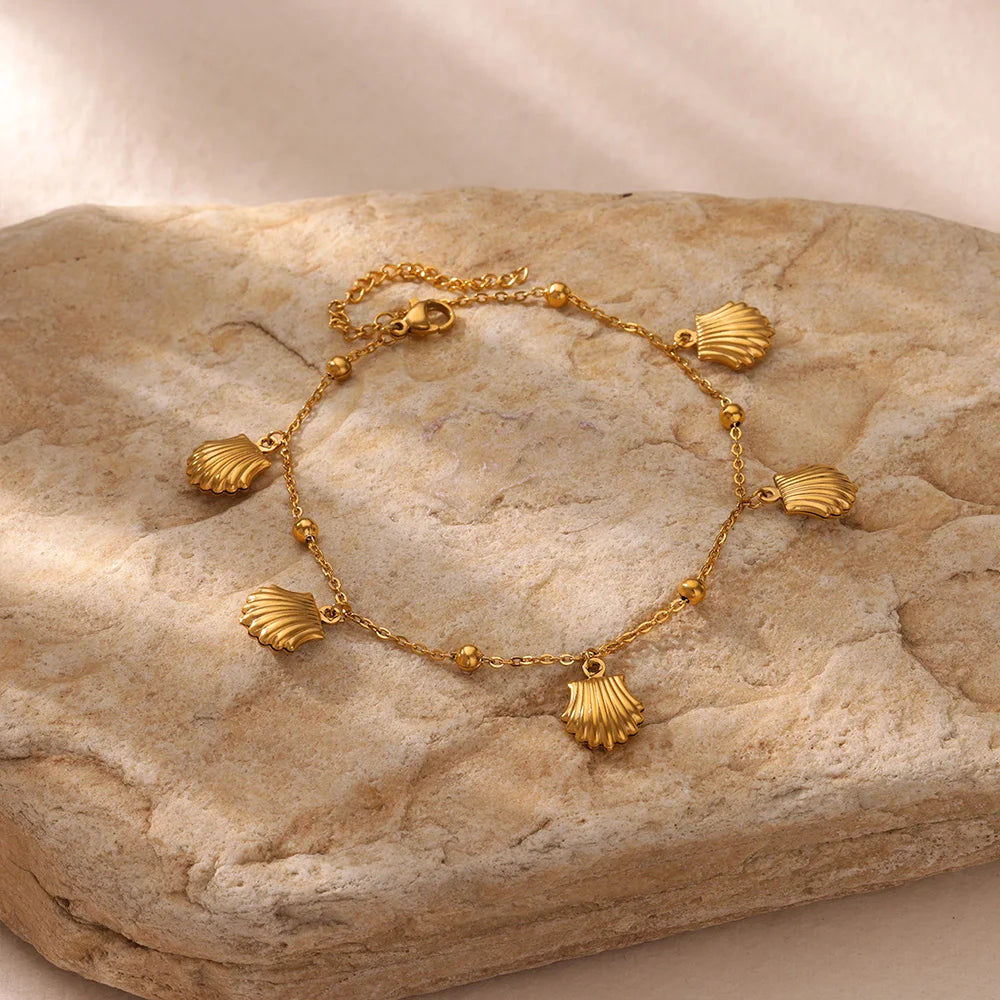 Sommer Strand Edelstahl Gold Farbe Kette Fußkette Für Frauen Seestern Muschel Delfin Fisch Charm Knöchel Armband Schmuck Geschenk