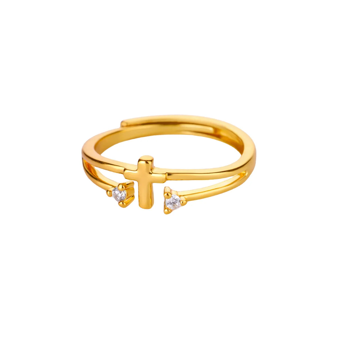 Zirkon Kreuzringe für Damen Goldfarbe Edelstahl Kristall Kreuz Verstellbarer Ring Religiöser Hochzeits-Weihnachtsschmuck Geschenk