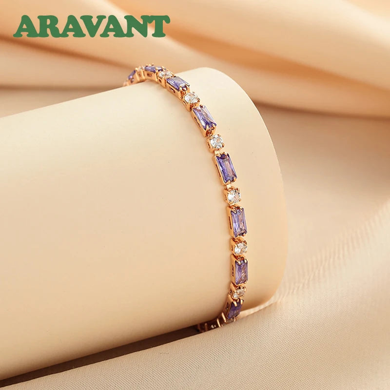 Aravant 925er Silber 18K Gold Amethyst Armband Kette für Damen Modeschmuck