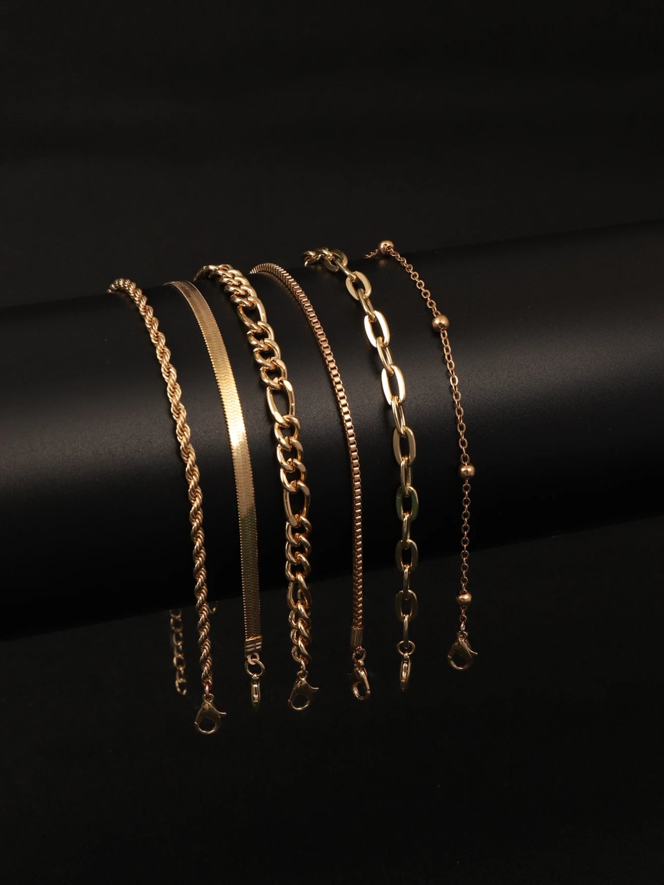 6tlg. Armbandset in Goldfarbe Boho Retro Dicke Twist-Cuban-Kettenarmbänder für Damen 2023 Trendiger Qualitätsschmuck Geschenke