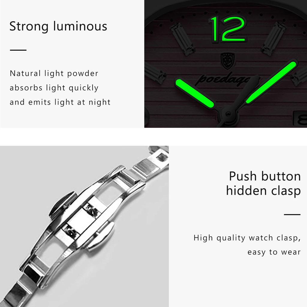 POEDAGAR Reloj de pulsera cuadrado de moda para mujer, luminoso, impermeable, con fecha, de cuarzo de lujo de alta calidad para mujer Reloj