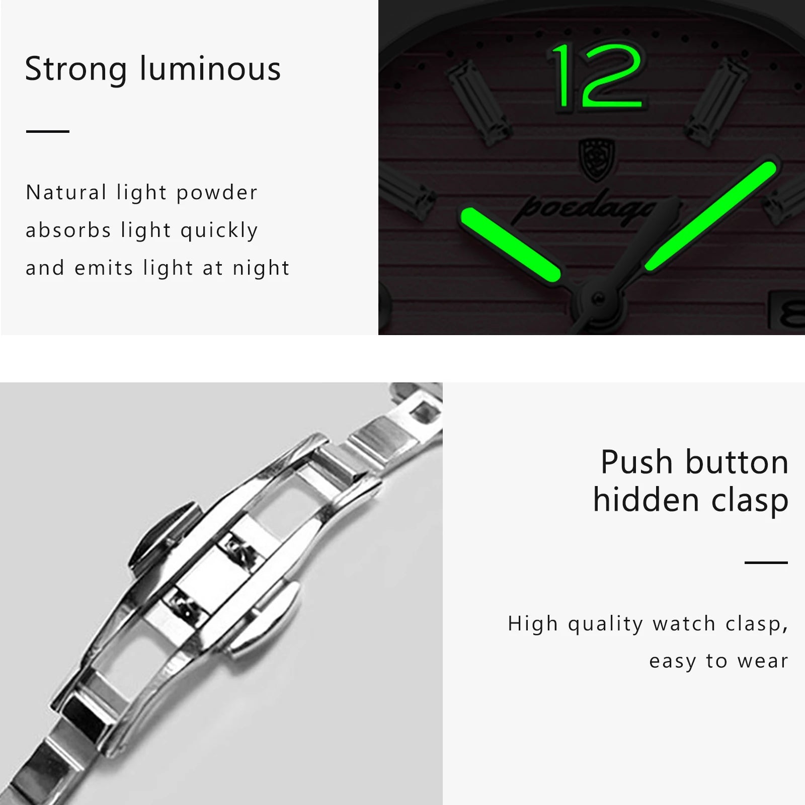 POEDAGAR Reloj de pulsera cuadrado de moda para mujer, luminoso, impermeable, con fecha, de cuarzo de lujo de alta calidad para mujer Reloj