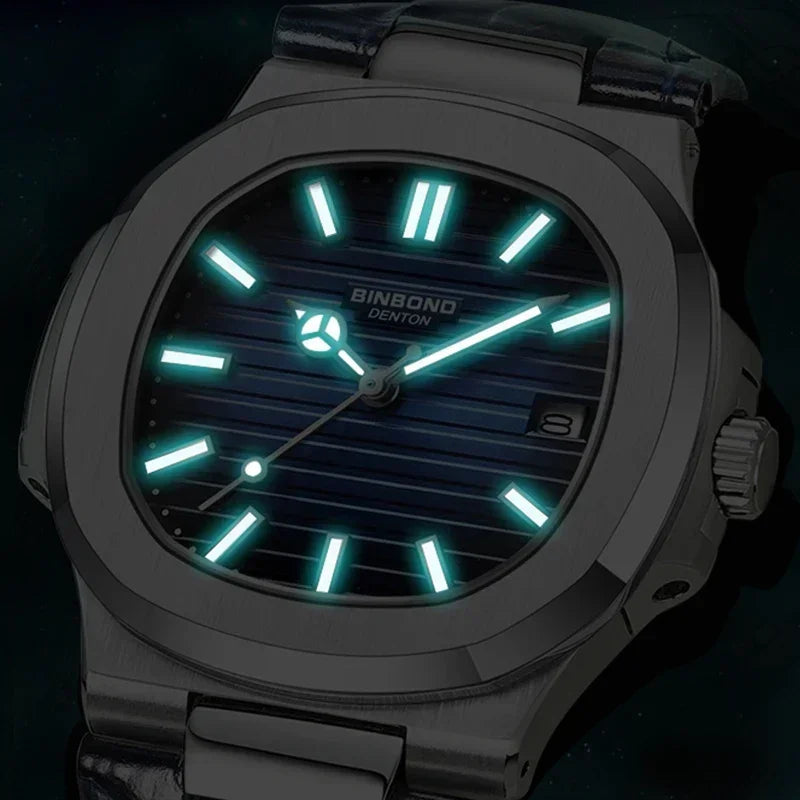 Reloj informal de negocios de cuero azul para hombre, reloj de lujo automático para hombre, relojes de moda para hombre, relojes de cuarzo de pulsera, Montre Homme 2026