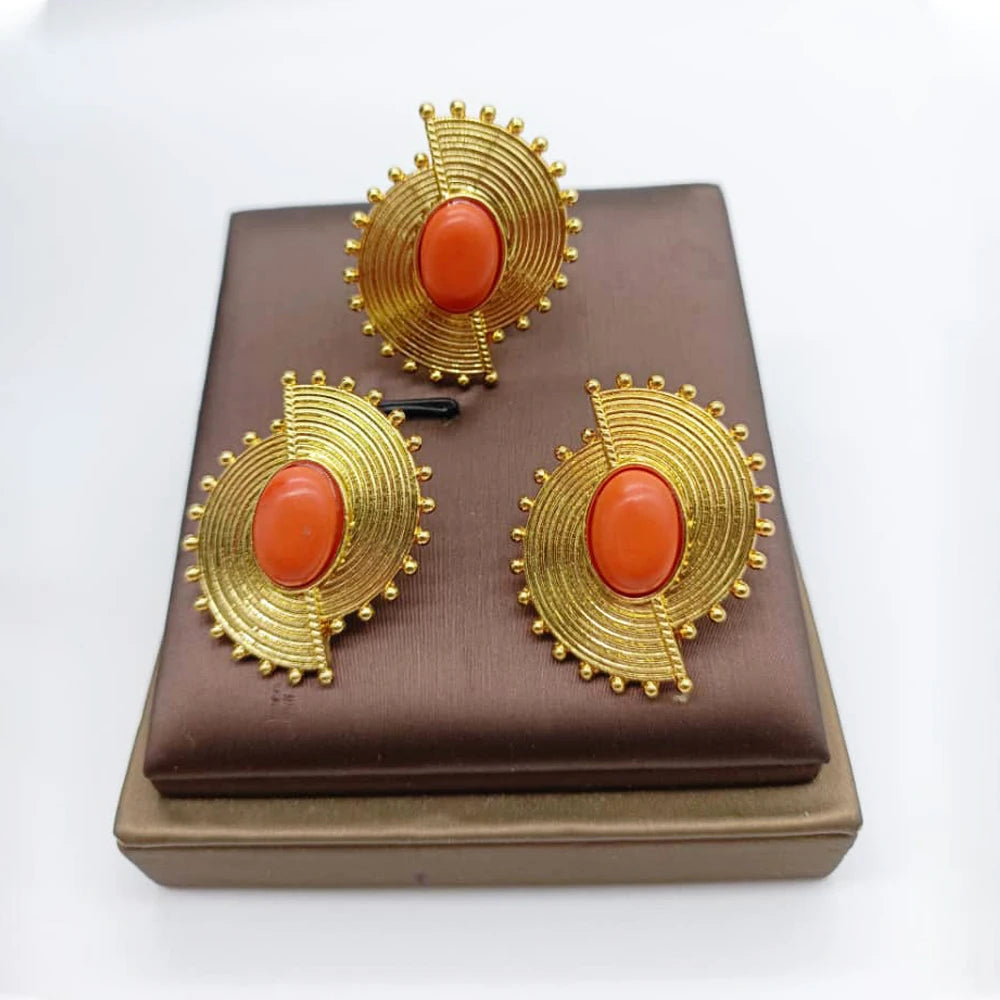 Afrikanisches Schmuckset für Damen Spiralform Neue Mode Lila Stein Ohrringe Fingerring Dubai Indischer Luxus Goldschmuck