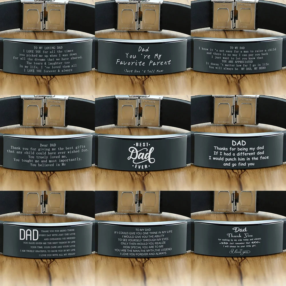 Vnox 16mm Father's Day Gift Bracelet,Black Rubber Silicone Bangle with Custom TO MY DAD Stainless Steel Bar,Men Casual Wristband