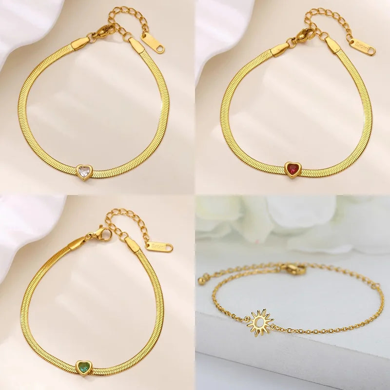 Zirkon Geburtsstein Herz Armbänder für Frauen Goldfarbene Edelstahl Herzarmband Hochzeit Geburtstag Luxus Schmuck Geschenk