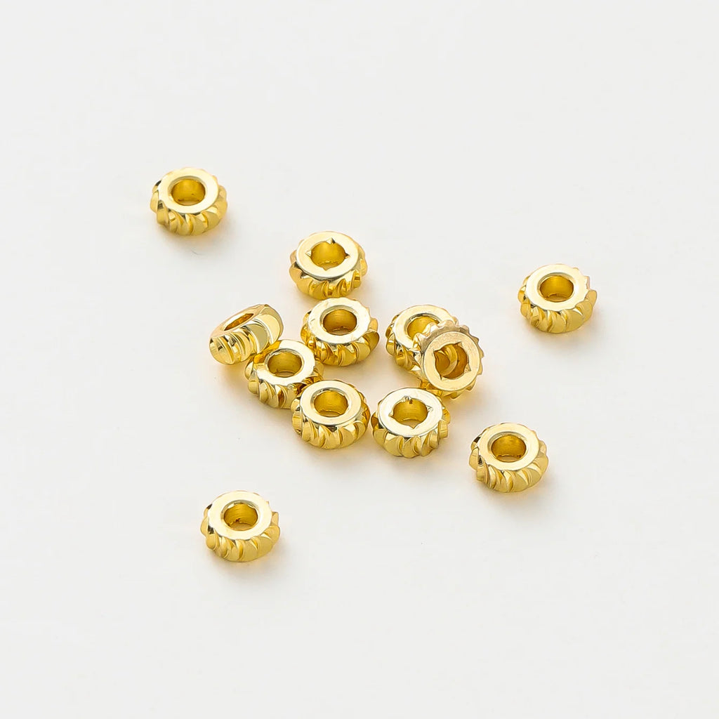 50pcs/lot 14K 18K Gold Color Fancy Wheel Metal Round Beads Necklace Bracelet Loose Spacer Beads For Jewelry Making Findings