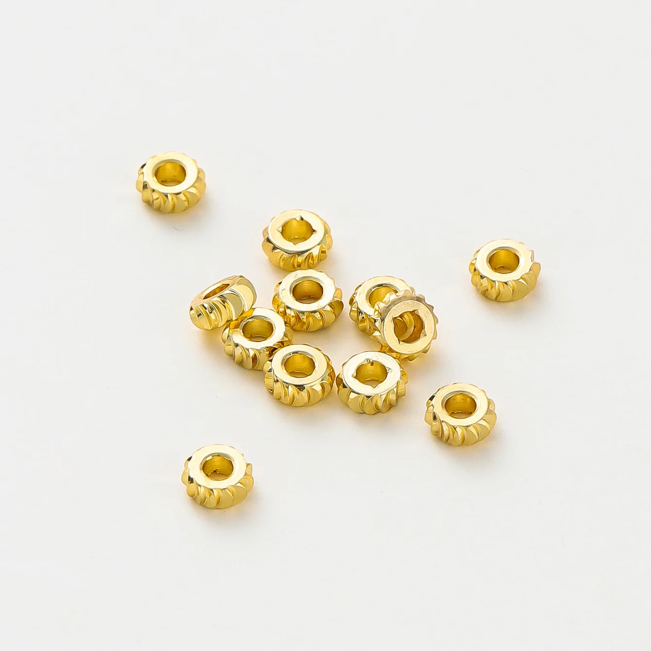 50 Stücke/Charge 14K 18K Gold Farbe Ausgefallene Rad Metall Runde Perlen Halskette Armband Lose Spacer Perlen für Schmuckherstellung Erkenntnisse
