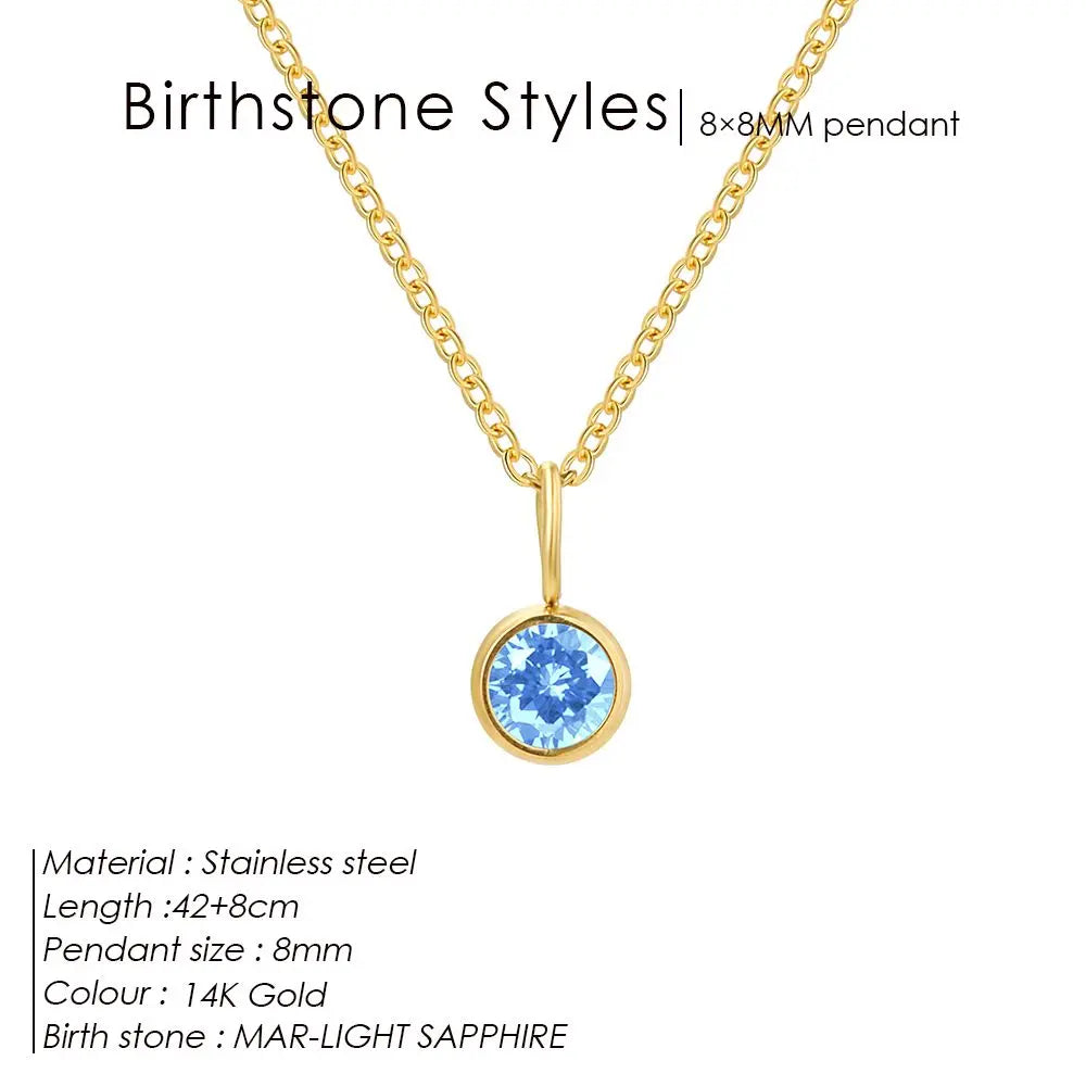 Birthstone Necklace for Woman Stainless Steel 12 Constellation DIY Colourful Zirconia Pendat Birthday Gift Jewelry Wholesale
