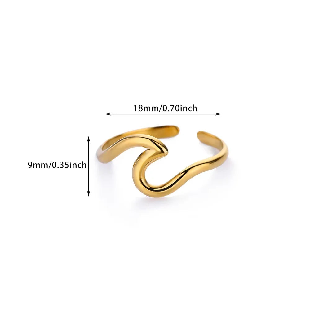 Edelstahl unregelmäßige Wellenringe für Frauen Kreativ Gold Farbe Verstellbarer offener Ring weiblicher Schmuck Punk Rapper Anillos Geschenke