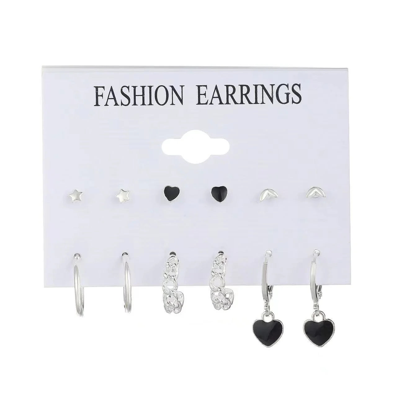 6 Paar koreanische Mode Metall Start Herz Kreis Kleine Ohrringe für Frauen Trend Schwarze Herz Emaille Ohrringe Süßer Schmuck