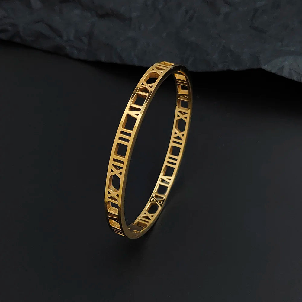 Luxus Kristall Hohl Römische Ziffer Armbänder für Frauen Männer Edelstahl Unisex Armreif Mode Klassischer Schmuck Accessoires