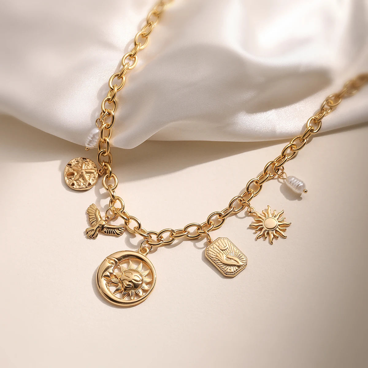 NEWBUY 2025 Fashion Gold Color Stainless Steel Jewelry Non-Fading Bohemian Style Choker Necklaces For Women Summer Accessories