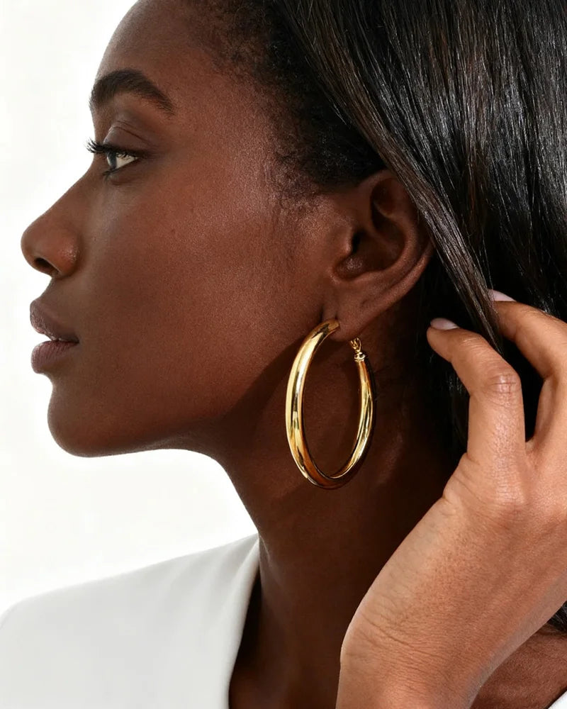 30/40/50mm Kreisförmige Creolen für Damen, Klassische Edelstahl 18k Vergoldete Minimalistische Schmuck Hypoallergen