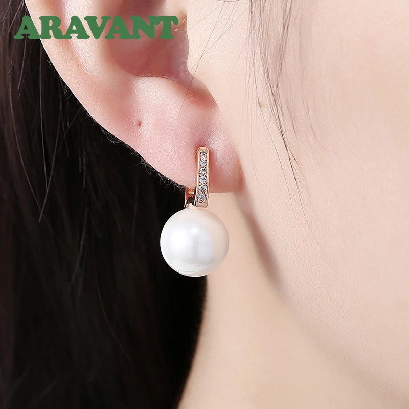 Aravant 925er Silber 18K Gold 12mm Perlen Ohrhänger für Frauen Hochzeit Mode Schmuck