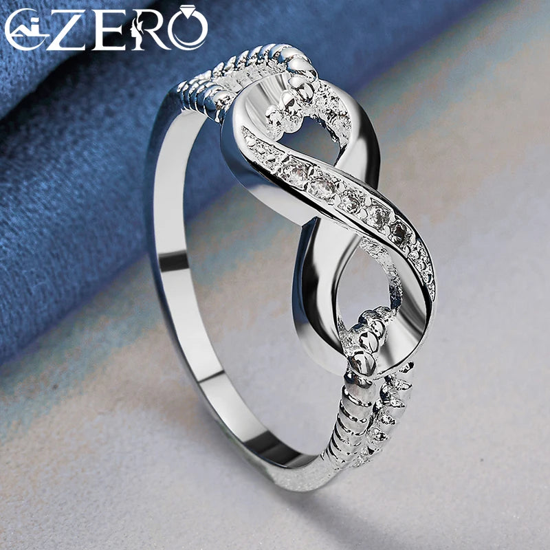 ALIZERO 925 Sterling Silber Zirkon 8-Form Ring für Frauen Eheringe Verlobungsband Ewiges Manifest Schmuck Paar Geschenk