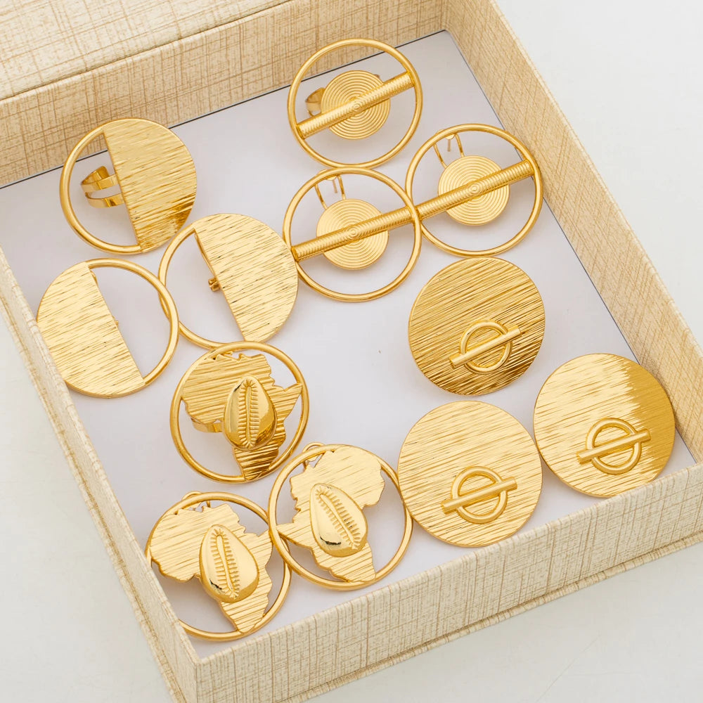 Trendige Ohrringe und Ring Schmuckset mit Geschenkbox, 18k vergoldete Clip-Ohrringe und Fingerring-Set für Party, Verlobung, Braut