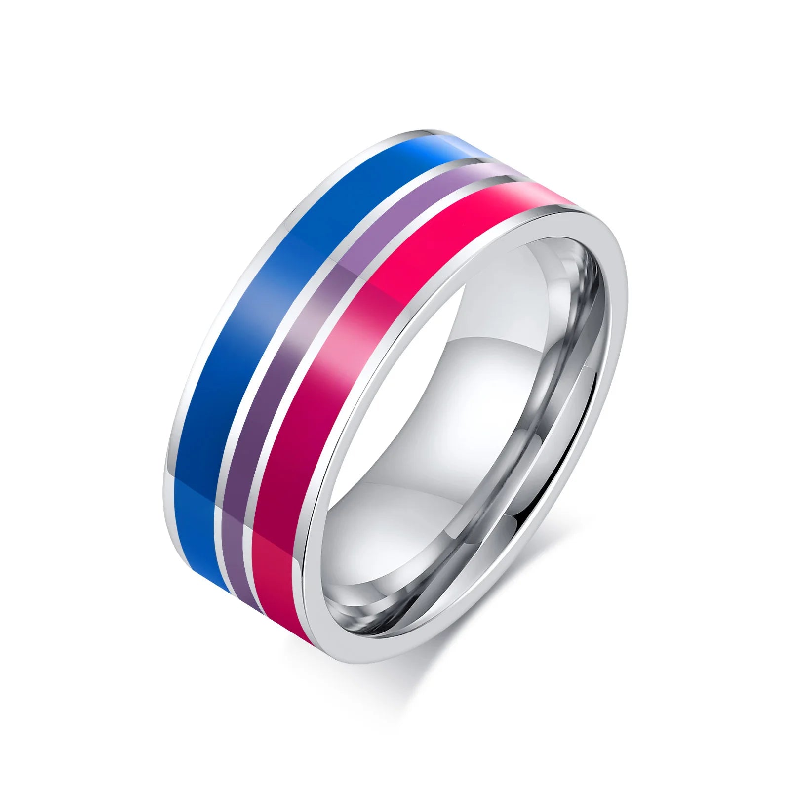 Anillo de acero inoxidable lesbiana LGBT para mujeres, parejas, anillos de compromiso con bandera de rayas de promesa de amor del orgullo