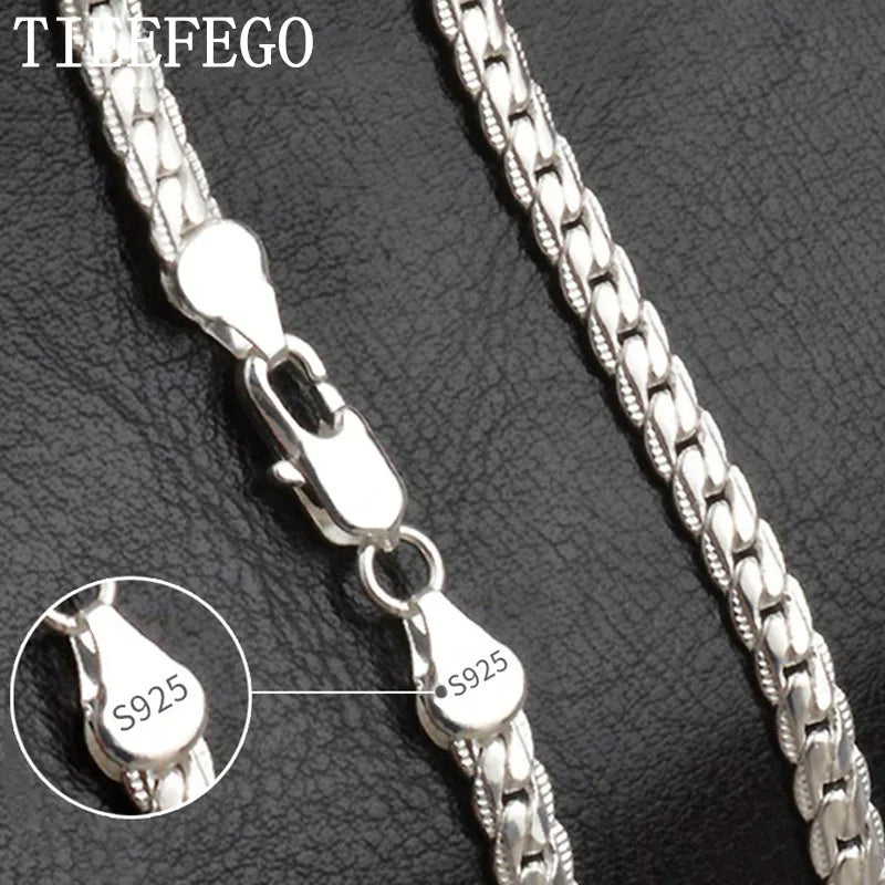 URBABY 925 Sterling Silber 2-teiliges 6MM durchgängiges seitliches Ketten-Halsketten-Armband für Damen Herren Modeschmuck-Sets Hochzeitsgeschenk