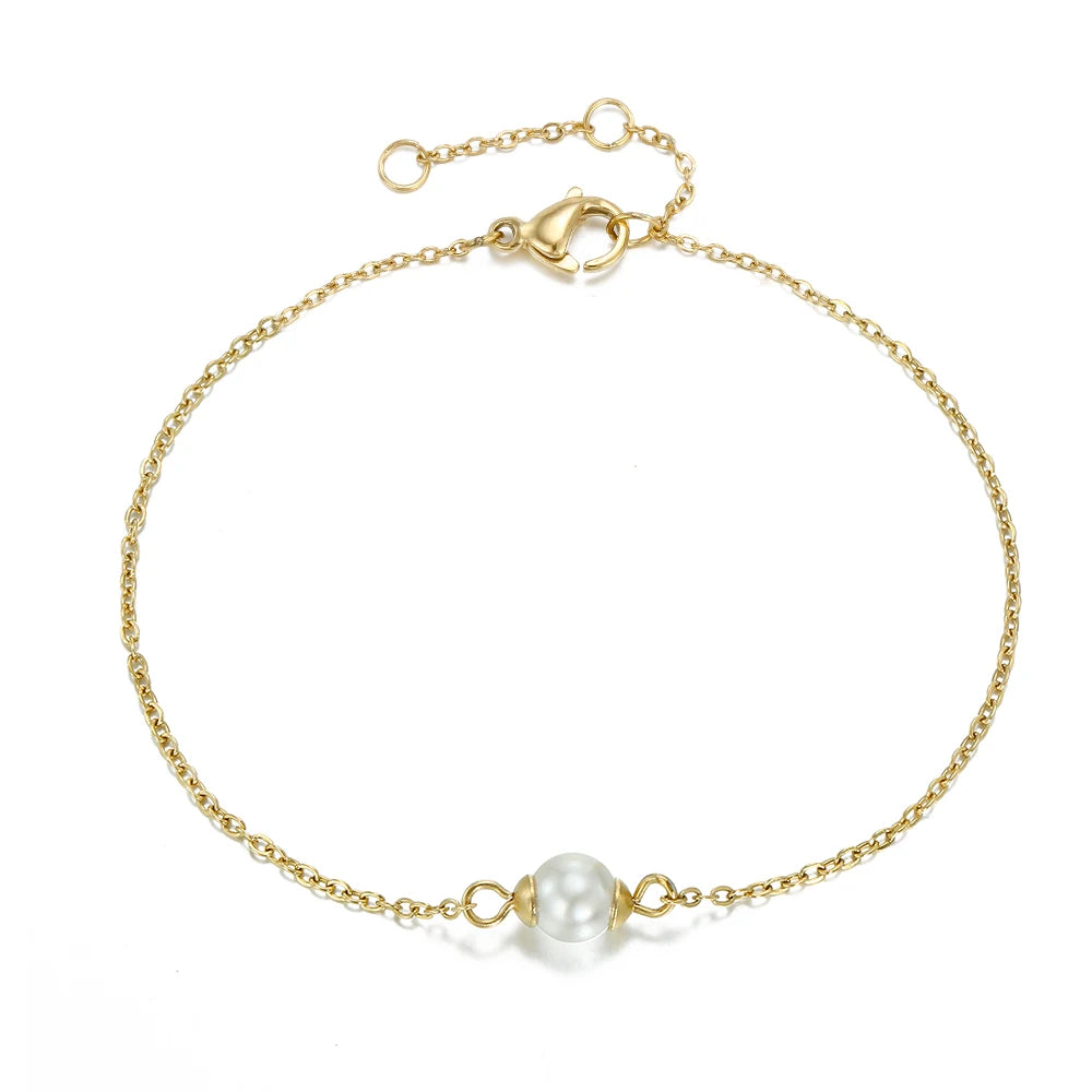 Minimalistische Armbänder aus Edelstahl für Frauen, Armband mit künstlichen Perlen, Damen-Charm-Armband, Schmuck
