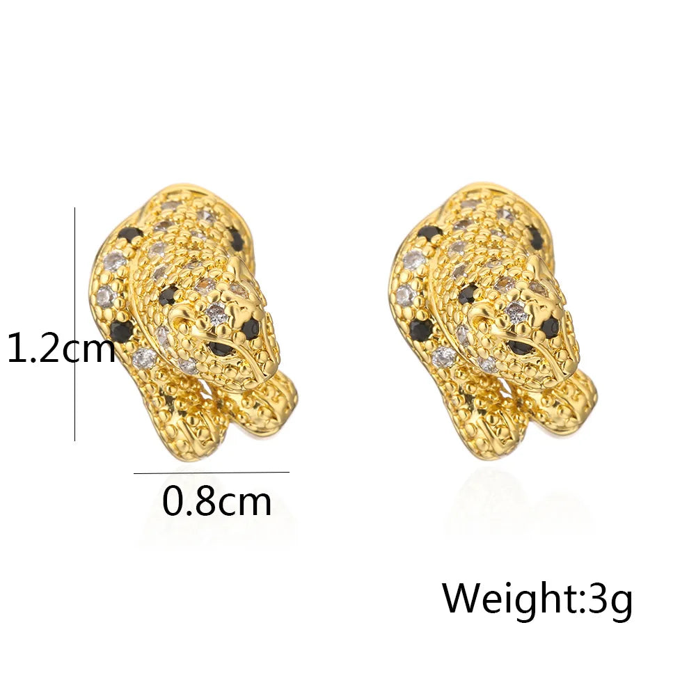 NEWBUY 2024 Neue Mode Goldfarbe Edelstahl Hochzeitsschmuck Luxus AAA Zirkonia Leopard Ohrringe Für Elegante Frauen Geschenk
