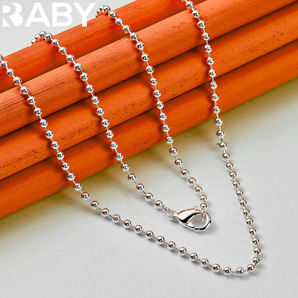 URBABY 925 Sterling Silver 40-75cm 2mm Beads Necklace For Women Anniversary Gift Popular Wild Fashion Romantic Jewelry