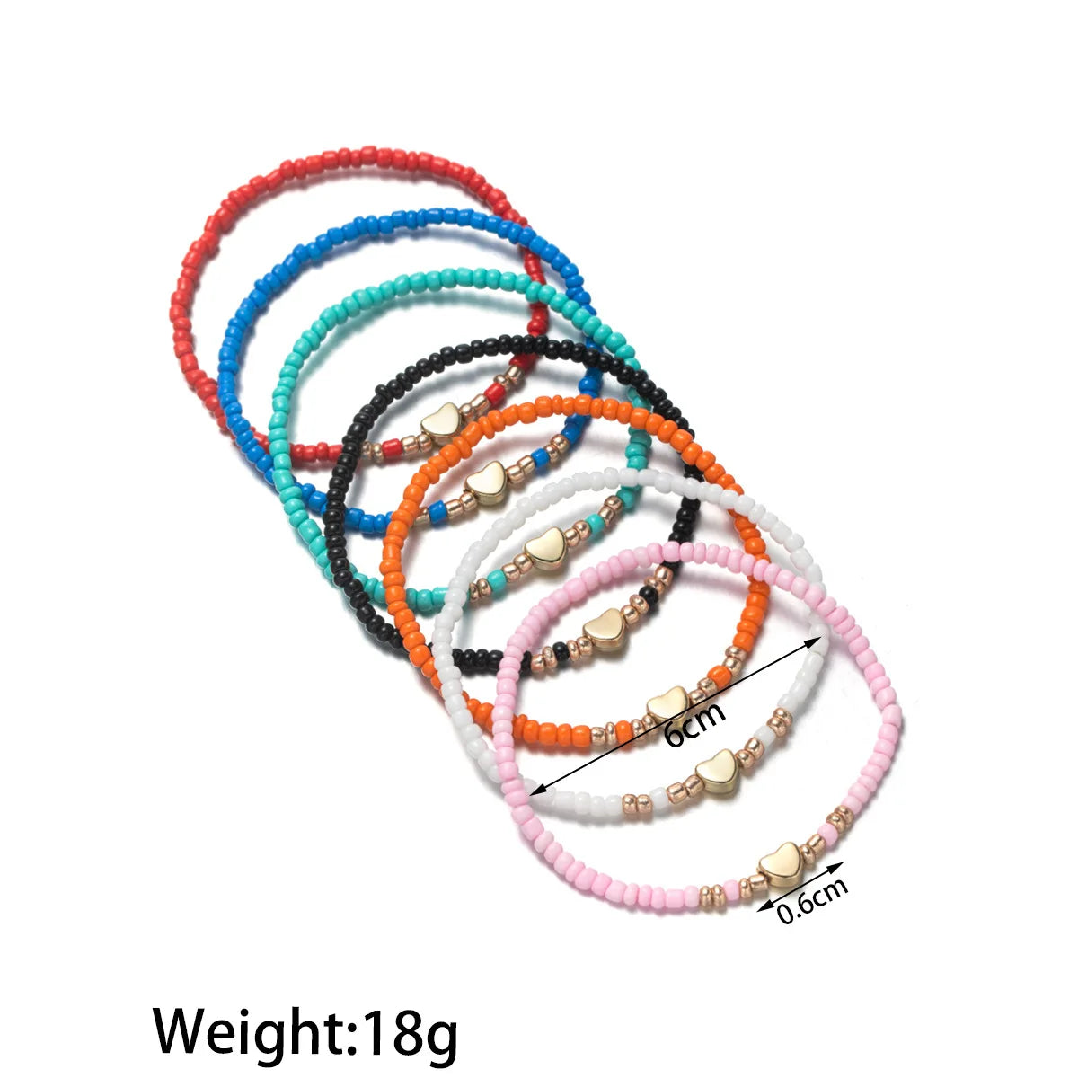 7-teiliges Armband-Set aus bunten Reisperlen für Damen, modisches Armband mit Herzanhänger, elastische Perlenkette, Damen, trendiger Schmuck, Geschenk