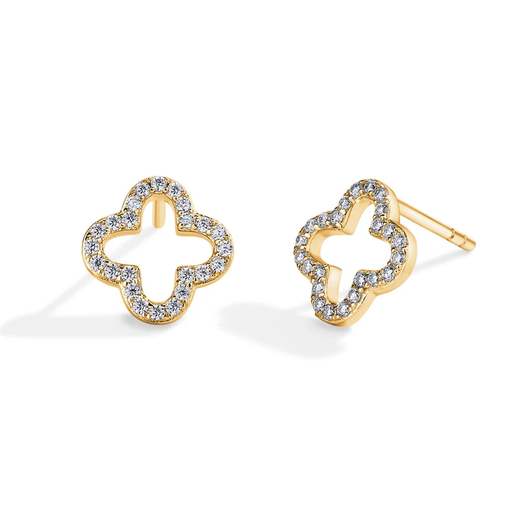 MINTYBOX Pendientes de Plata de Ley S925 con Moissanita y Diamantes para Mujer, Diseño de Trébol Chapado en Oro Blanco de 18 Quilates, Joyería Fina para Boda