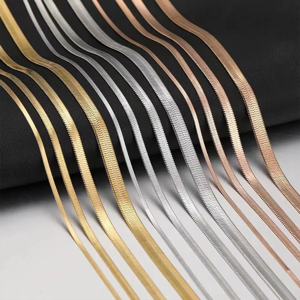 SUNIBI Stainless Steel Snake Chain Necklace for Woman Gifts Choker Herringbone Gold Color Necklaces Women Jewelry Wholesale