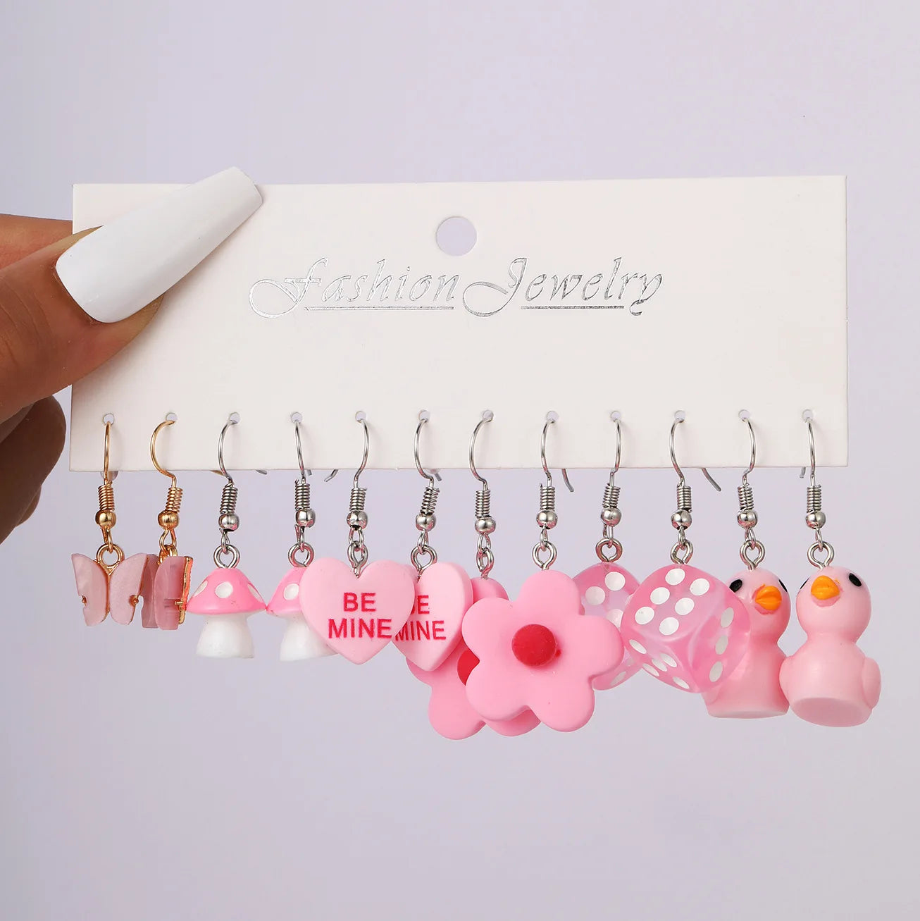 Neues Mode-Set mit niedlichen Cartoon-Ohrringen in Pink, farbenfrohe Dopamin-Acryl-Ohrringe für Damen und Mädchen, neues trendiges Schmuck-Accessoire-Geschenk