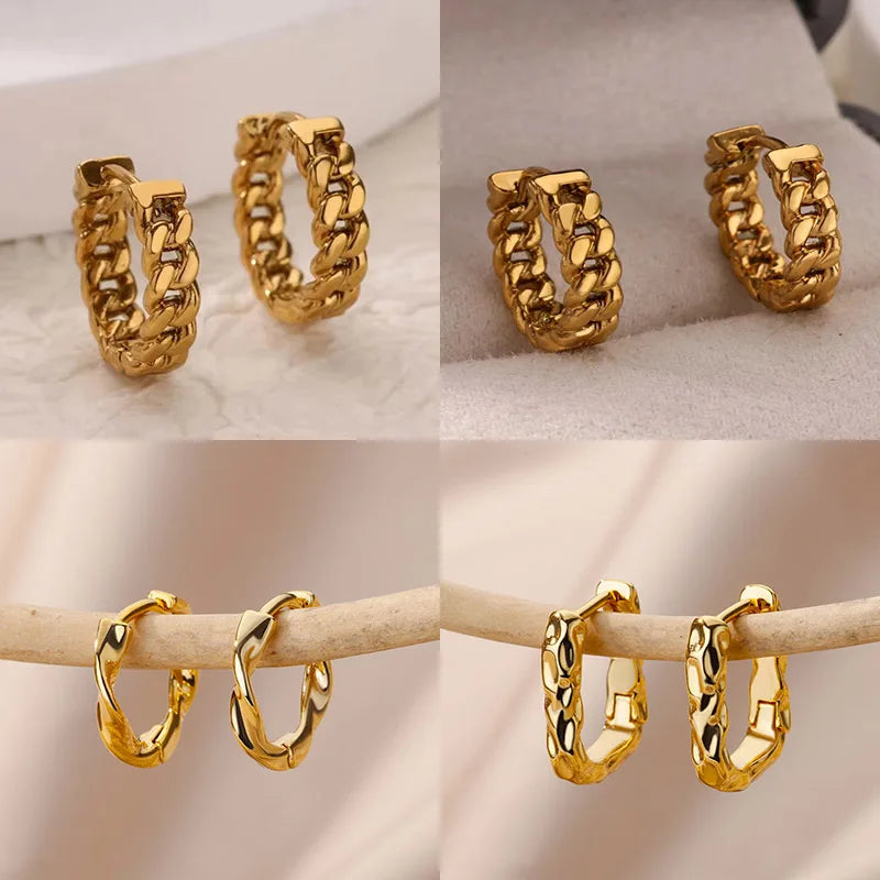 Edelstahl-Kettenohrringe für Frauen Goldfarben Geometrische Kettenohrringe Weibliche Mode Party Hochzeit Schmuck Geschenk BFF