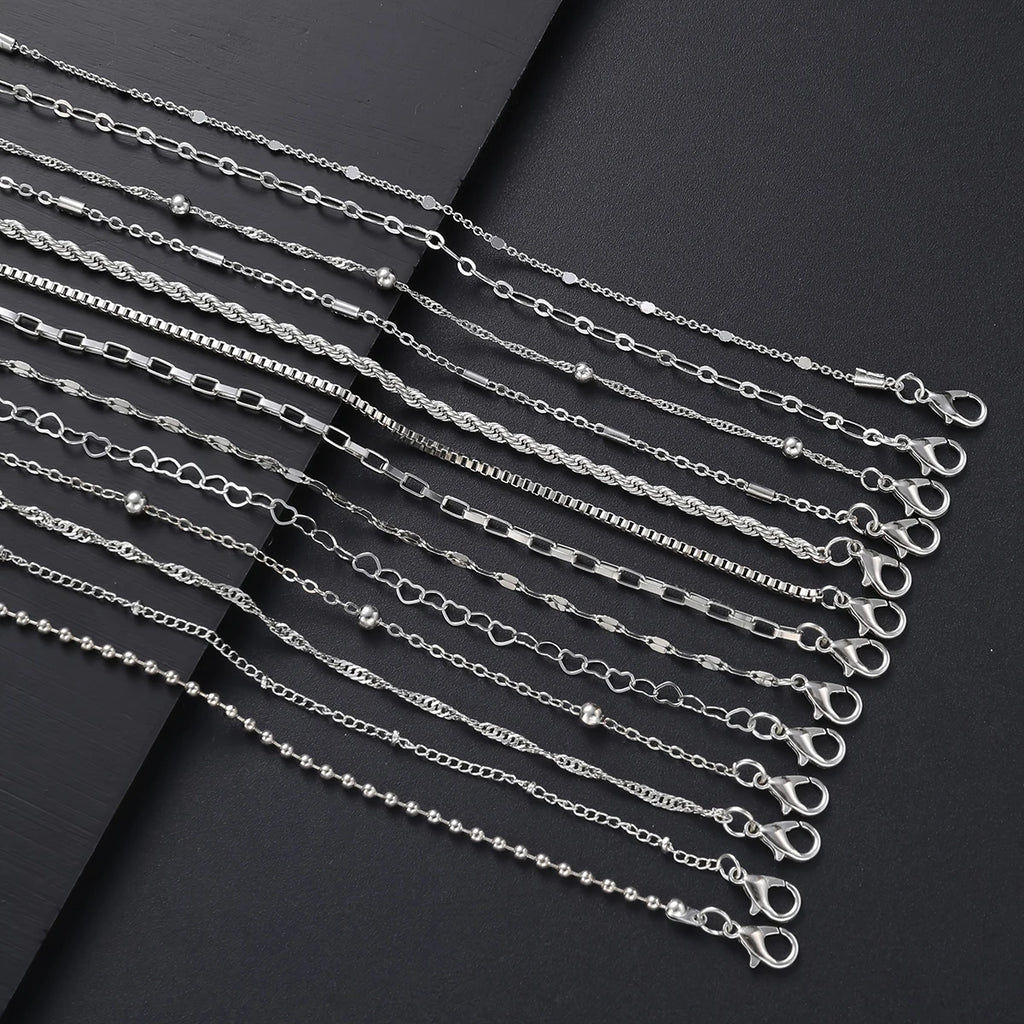 13Pcs/Set Stainless Steel Bracelet for Women, Silver Gold Color Multi Style Combination Chain, Waterproof Exquisite Jewelry Gift