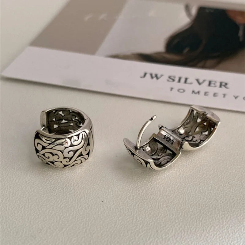 925 Sterling Silber Glücks-Zeichen Hohlwolken-Ohrringe für Frauen Ethnischer Retro-Schmuck Geschenk