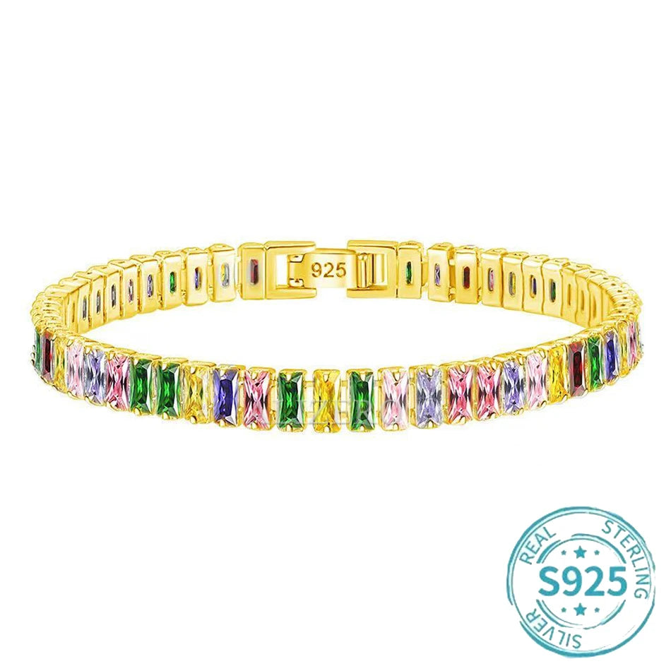 ALIZERO S925 Sterling Silber Armband Original Mehrfarbige Zirkonia Tennisarmbänder für Damen Mode Luxus Charm Schmuck