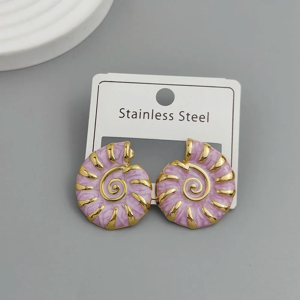 Kreative muschelfarbene Emaille-Edelstahl-Ohrringe, wasserdichte und rostfreie Damenohrringe, Partyschmuck