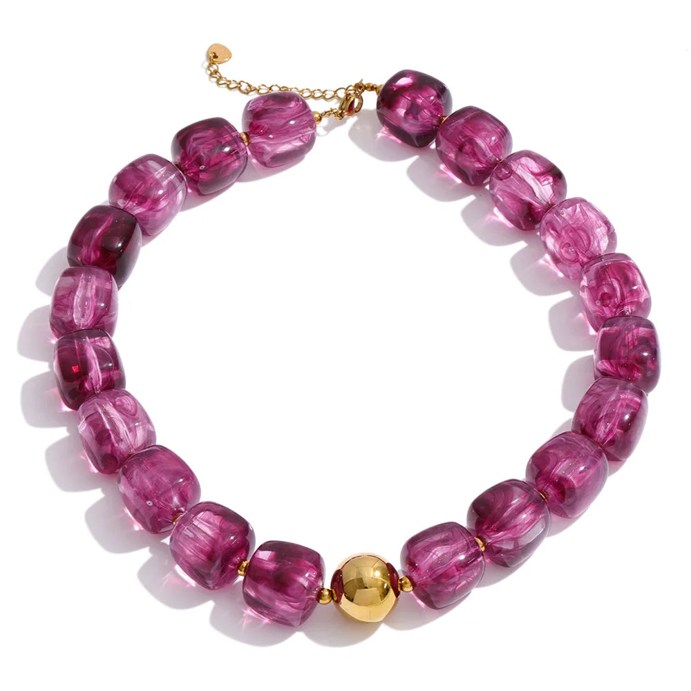 Yhpup Acryl Quadratperlen Kette Halskette Armband Armreif Edelstahl Handgemachter Schmuck Wasserdicht Grün Khaki Pink Bernstein