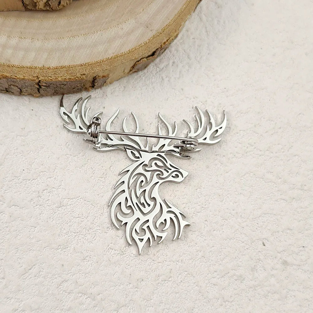 Creative punk style hollow sika deer stainless steel gold-plated 18K brooch, black suit accessories, wedding matching set