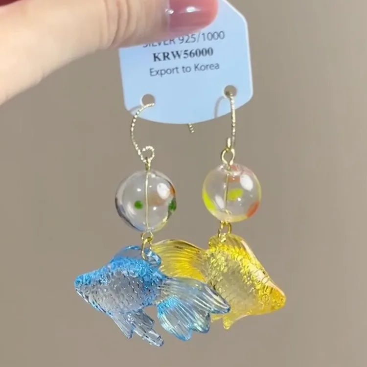 Kreativer Goldfisch Ohrring Einzigartiger transparenter Goldfisch Anhänger Ohrring Süße Koi-Fisch Ohrhänger Personalisierter Schmuck Großhandel