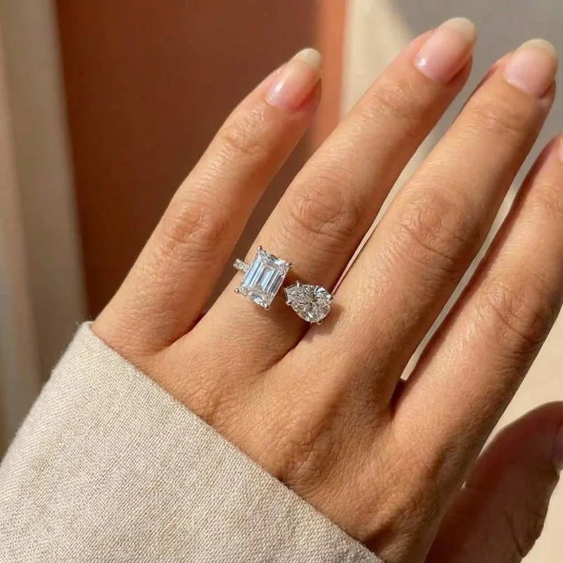 Heiß Neu 925 Sterling Silber Tropfen Smaragd Schliff Simulierte Diamant Hochzeitsfeier Vintage Verstellbarer Ring Edelschmuck Geschenke