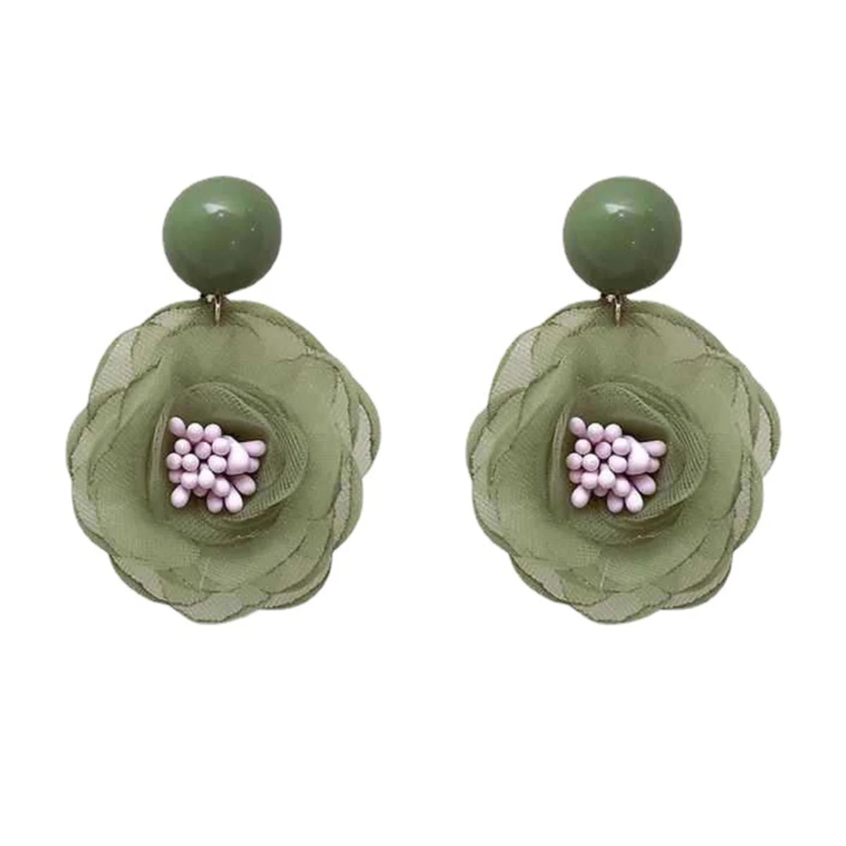 Nadelweiche Schneeflocke Spitze Blumenmädchen Zart Lila Milchfrucht Grün Blütentauohrringe Ohrclips Frischer Süßer Stil Ohrstecker