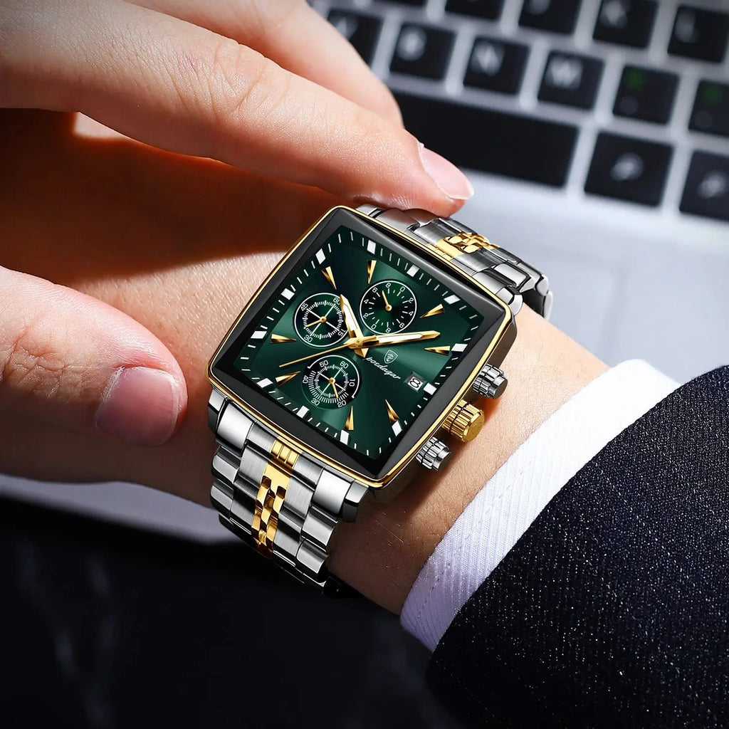 POEDAGAR Reloj de Pulsera para Hombre de Lujo, Impermeable, Luminoso, de Acero Inoxidable, Cronógrafo, Fecha, de Cuarzo, para Negocios