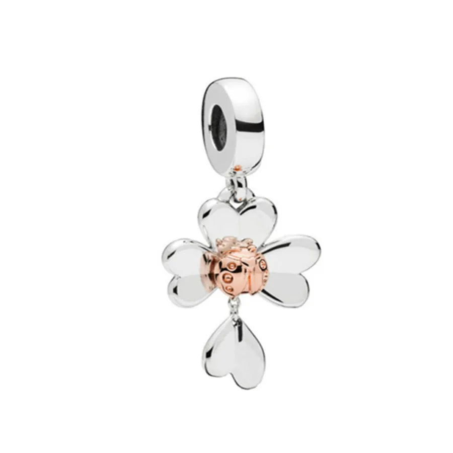 Heiß begehrtes 925er Silber Rosa Serie Blume Hundepfote herzförmiger Anhänger, passend für originale Armband DIY Accessoires, exquisiter Schmuck