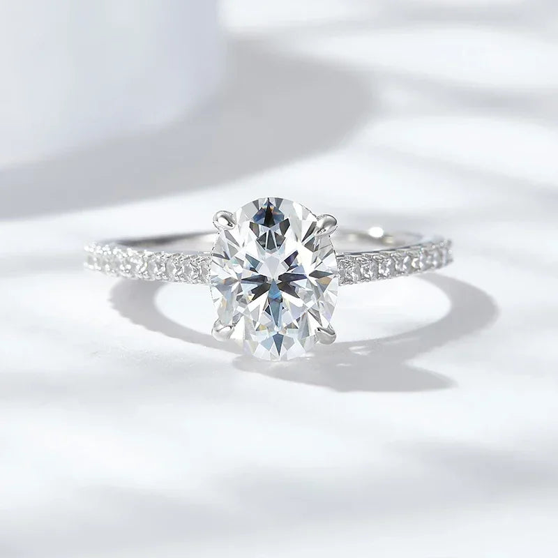 NeeTim 3ct Ovalschliff Moissanit Labordiamantringe für Damen, 925er Sterling Silber Antragsring Ehering Verlobungsring Schmuck