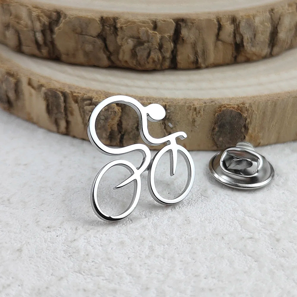 Fun bicycle men's lapel pin, 316L stainless steel gold-plated badge, black brooch for suit accessories, gift for father