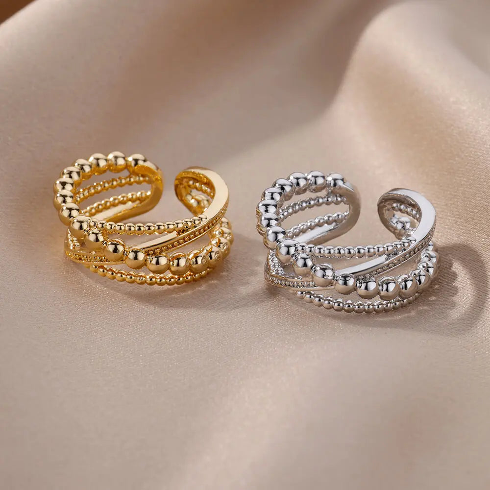 Edelstahl Perlen Twist Kreuz Ringe Für Frauen Vergoldet Unregelmäßiger Öffnungsring Hochzeit Ästhetischer Schmuck anillos mujer