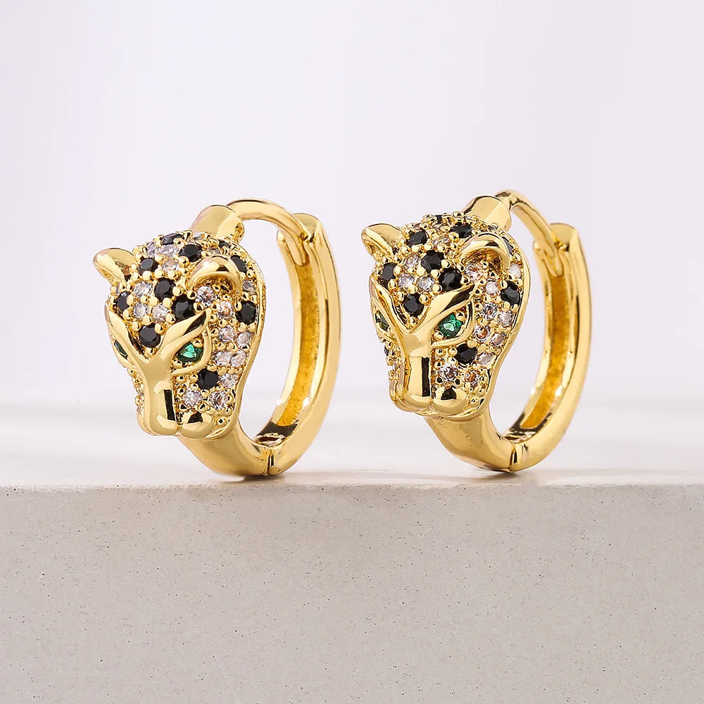NEWBUY Mode Goldfarbe Tier Ohrhänger für Frauen Einzigartiges Design Leopard Ohrring Statement Damen Party Schmuck