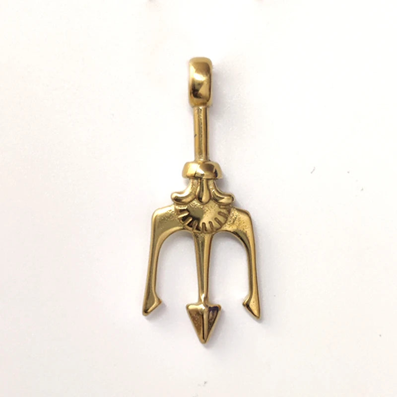 Fashion 18K Gold Plated Greek Mythology Poseidon Trident Pendant Stainless Steel Vintage Roman God Neptune Men's Charm Pendant