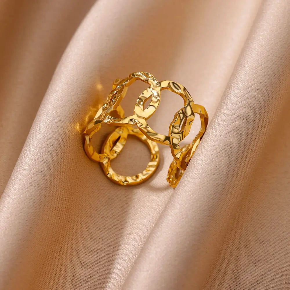 Goldfarbener Edelstahl Mehrschicht-Ringe für Damen, hohler offener Fingerring, Mode Hochzeitsfeier Schmuck Geschenk 2024 Neu