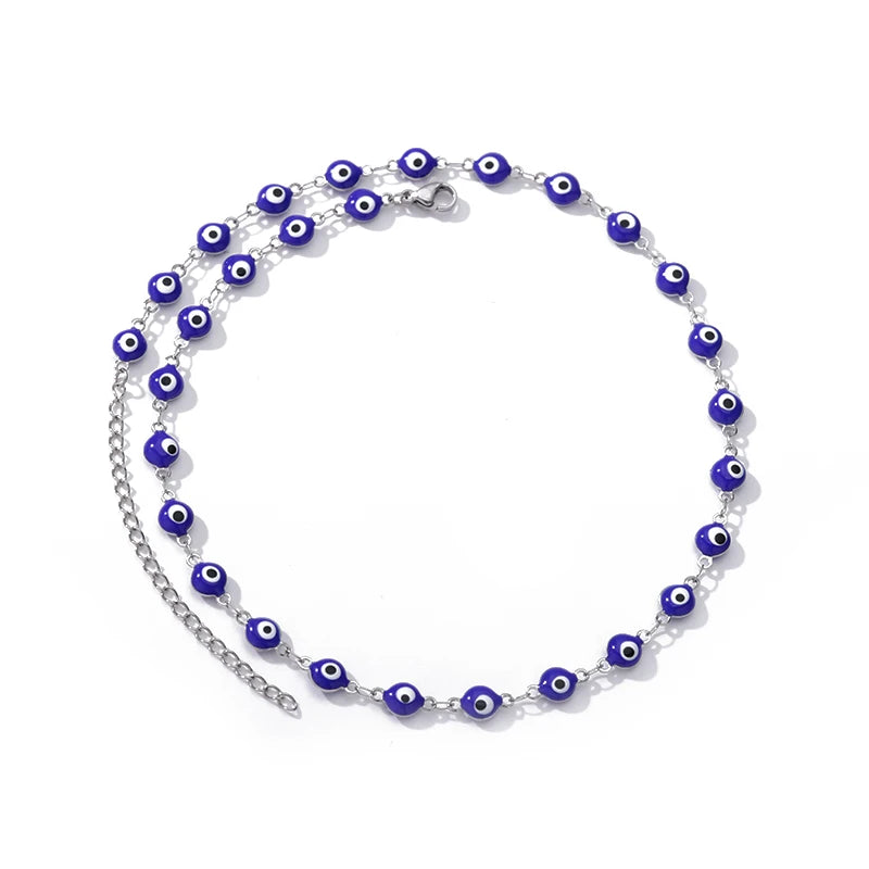 Zircon Evil Eye Pendant Necklace For Women Stainless Steel Turkish Eye Fatima Hand Chain Choker Collar Goth Jewelry onlyfans
